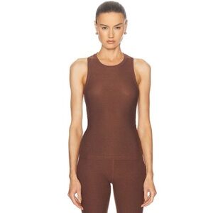 Beyond Yoga Featherweight Shirred Tank Top In Bold Mocha Heather NWT